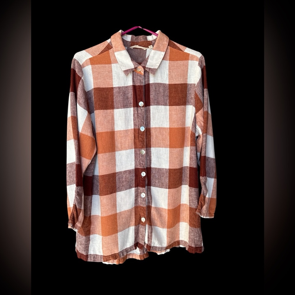 Soft Surroundings Rust and Cream Plaid Shirt Size 1X